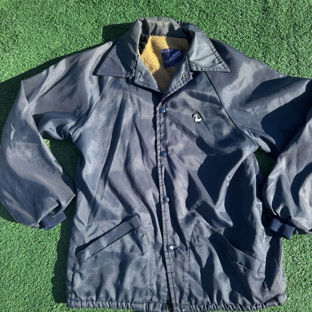 Vintage Duckster Sportswear Jacket Mens M Navy Sherpa Lined Snap Front 80s 90s